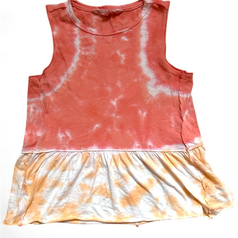 Vanilla Sky Colorful Peach Tie-Dye Sleeveless Fit & Flare Boho Tank Top Womans S
